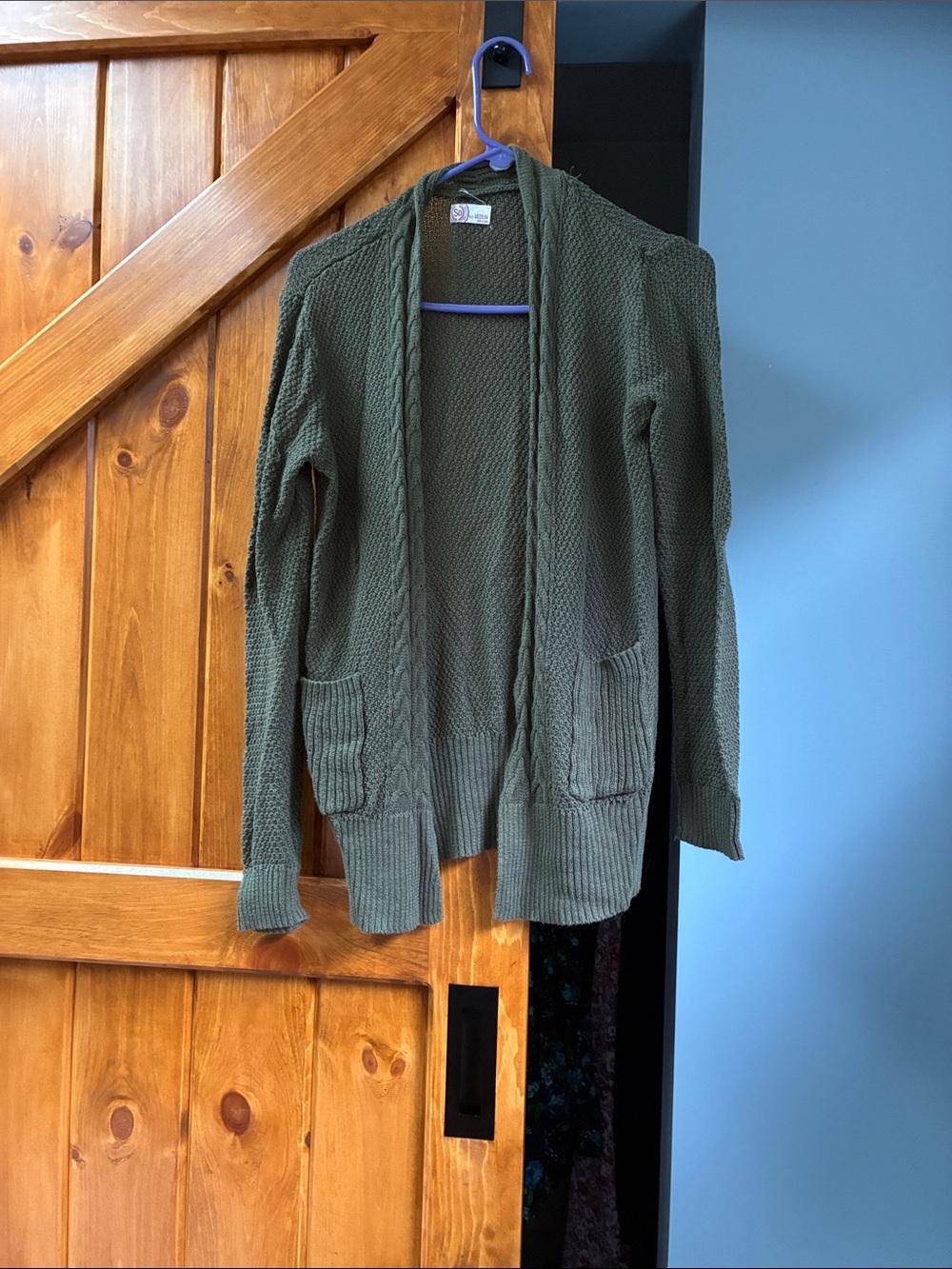 SO Olive Green Open-Front Cable Trim Cardigan